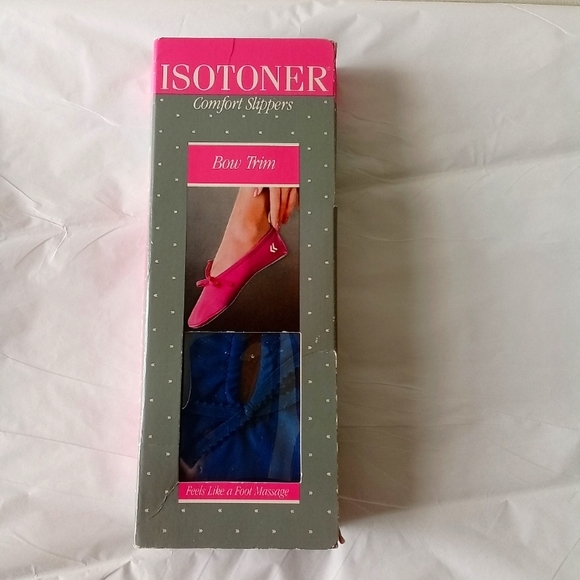 NEW Vintage Isotoner Comfort Slippers Bow Trim Size S 5-6 Small Royal Blue NOS - Picture 1 of 9